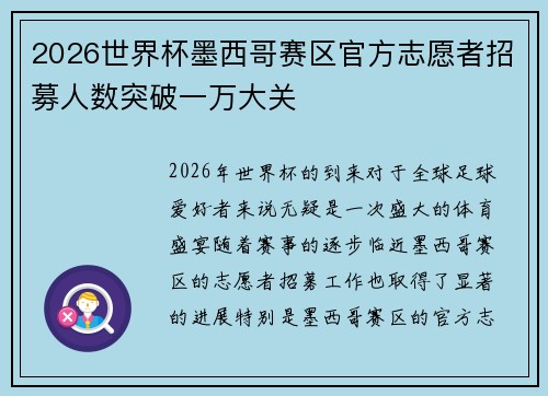 2026世界杯墨西哥赛区官方志愿者招募人数突破一万大关
